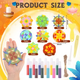 Weekgrat 24 Pcs 4 Inch Sand Painting Mandala Coloring Craft Kits Animal Wooden Sand Art with 12 Colored DIY Valentine Self Adhesive Painting for Party Favors Gifts Fun Home Activities(Mandala)