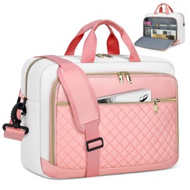 NEWHEY Laptop Bag 17.3 Inch Laptop Briefcase for Women Men Waterproof Shoulder Messenger Bag Large Computer Bag for Business Office Work College, Pink&Beige