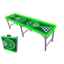 PARTYPONG 8-Foot Beer Pong Table w/Cup Holes & Glow Lights - Baseball Diamonds Graphic