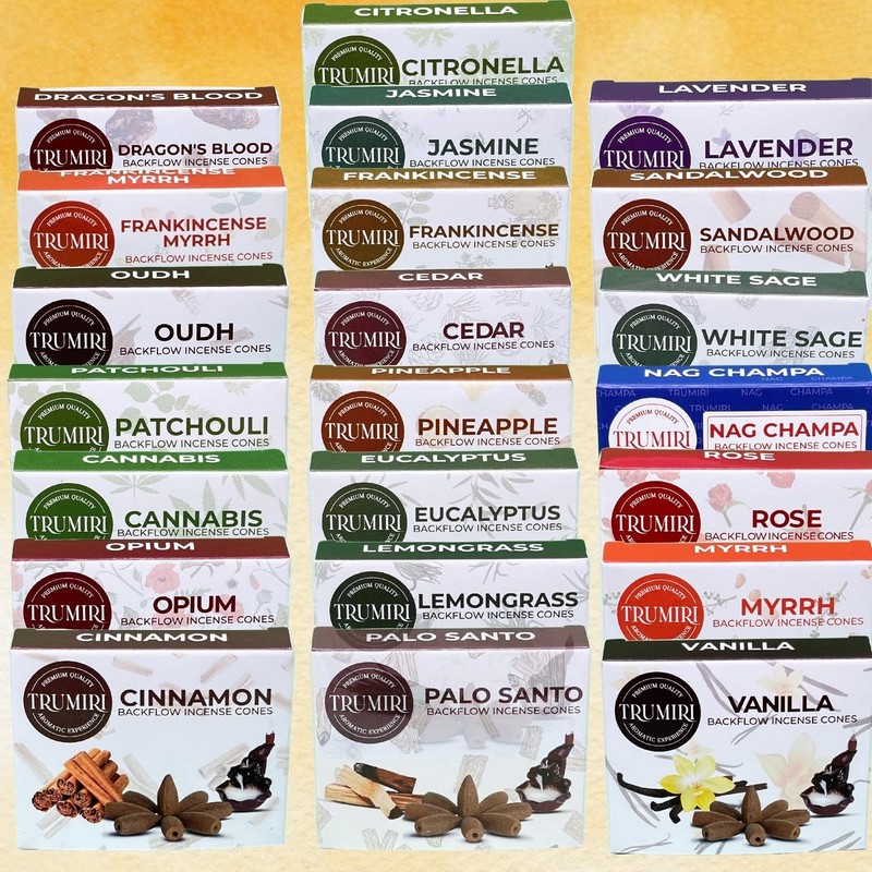 Trumiri Backflow Incense Cones for Waterfall Fountain - 12 Random