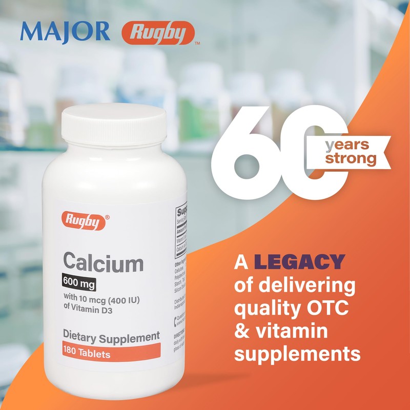 Rugby 600mg Calcium Tablets - Made with 10mcg (400IU) of
