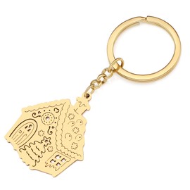TIZURO Stainless Steel Christmas Candy Gingerbread Keychain Sweet House Wallet Keyring Jewelry For Women Purse Xmas Charms Gifts (18K Gold Plated)