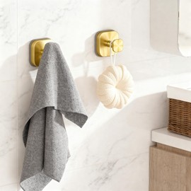 WingWider Shower Hooks for Inside Shower,Reusable Suction Cup Hooks for Glass Window,Mirror,Removable Towel Hooks for Bathroom,2 Pack(Gold)