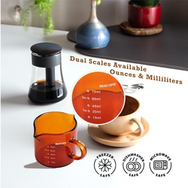 2packs 3oz Espresso Shot Glass Double Spouts, Measuring Triple Pitcher Milk Cup with 2 Spouts, Coffee Measuring Cup Glass for Barista (2Pack Amber)