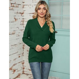 Ivicoer Womens V Neck Sweater Collared Knit Long Sleeve Pullover Ladies Tops Casual Fall Winter Polo Trendy Green