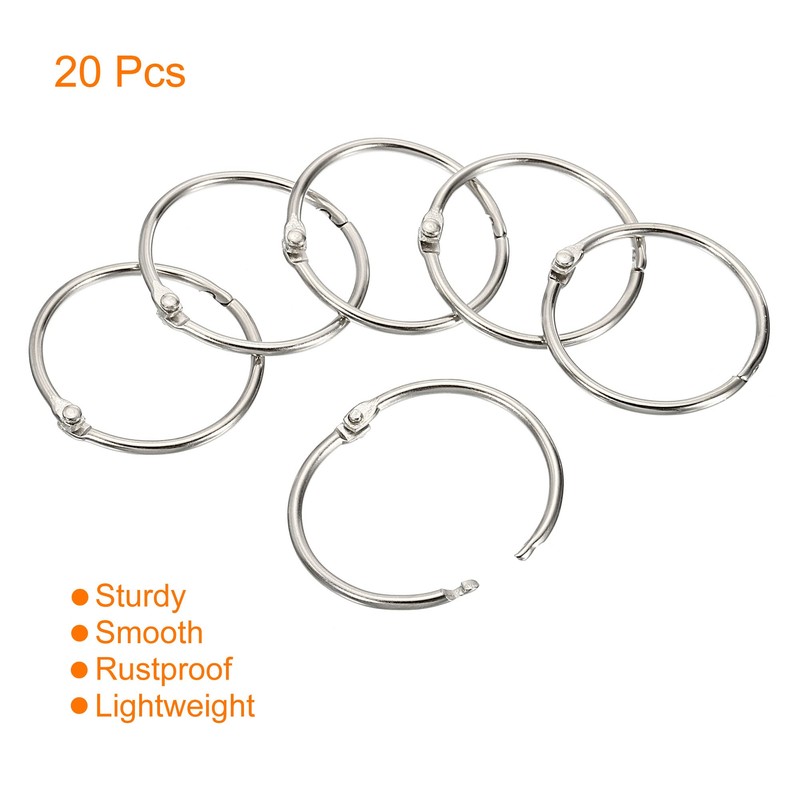 PATIKIL 20pcs 35mm Diameter Binder Rings Removable Metal Book Loose