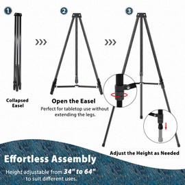 64" Aluminum Telescoping Display Easel, Adjustable Easel Stand for Sign, Portable Black Floor Standing Easels for Artwork, Painting, Posters, Whiteboard, 1PC