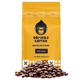Gorilla's Coffee 100% Arabica - Dark Roast Whole Bean Coffee, Fair Trade, Full Bodied, with Notes of Dark Chocolate | Premium Rwandan Coffee | Rich, Flavorful, and Aromatic (500g/17.6oz)