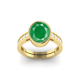 LMDPRAJAPATIS 3.25 Carat 6X8 MM Oval Emerald Birthstone 22 k Gold Plated Jewellery Ring (Gemstone Tested By Lab Certificate)