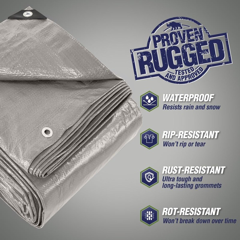 Rugged Rhino All Weather 100% Waterproof Heavy Duty Tarp, 2