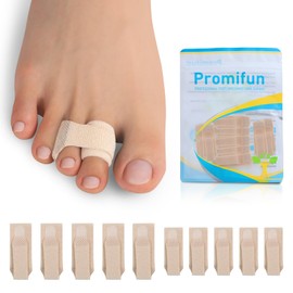 Promifun 10 Pack Fabric Hammer Toe Corrector, Reusable Broken Toe Protectors Taped Wraps, Hammertoe Straightener, Toe Splint for Broken Toe, Crooked Toes, Bent Toes （Brown 5L+5S）