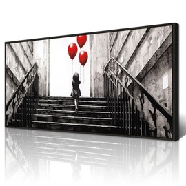 Wapluam Large Wall Decor For Living Room Canvas Wall Art For Bedroom Office Decoration Black And White Abstract Banksy Wall Painting Graffiti Street Pictures Girl's Room Black Framed Home Artwork