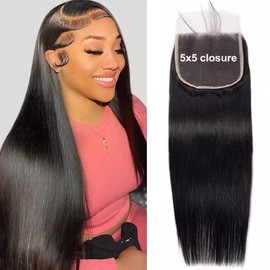 MYouan Straight Human Hair 5x5 HD Lace Brazilian Hair Human Hair Closure for Women Natural Remy Hair Soft Swiss Lace 16 Inch