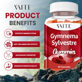 VAITE Gymnema Sylvestre Supplements 600mg – 20:1 Leaf Extract Gummies, Non-GMO, Gluten-Free, Vegan-Friendly, Made with Plant-Based Ingredients, with Antioxidant Properties, 60 Chewable Gummies