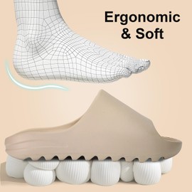 Cloud Slides for Women Men Adult Pillow Slippers Non Slip Shower Shoes Quick Drying Cusshion Slides Open Toe House Pool Sandal for Outdoor Indoor (Beige42-43)