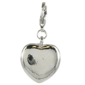 Quiges 3D Heart Clip On Charm Pendant Silver Plated Women's Jewellery