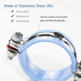 AKIHISA 27/32 Inch Heavy Duty Pipe Strap 2 Pack 304 Stainless Hose Clamps Wall Ceiling Mount Ring Hanger Adjustable Bracket ID 19mm-22mm