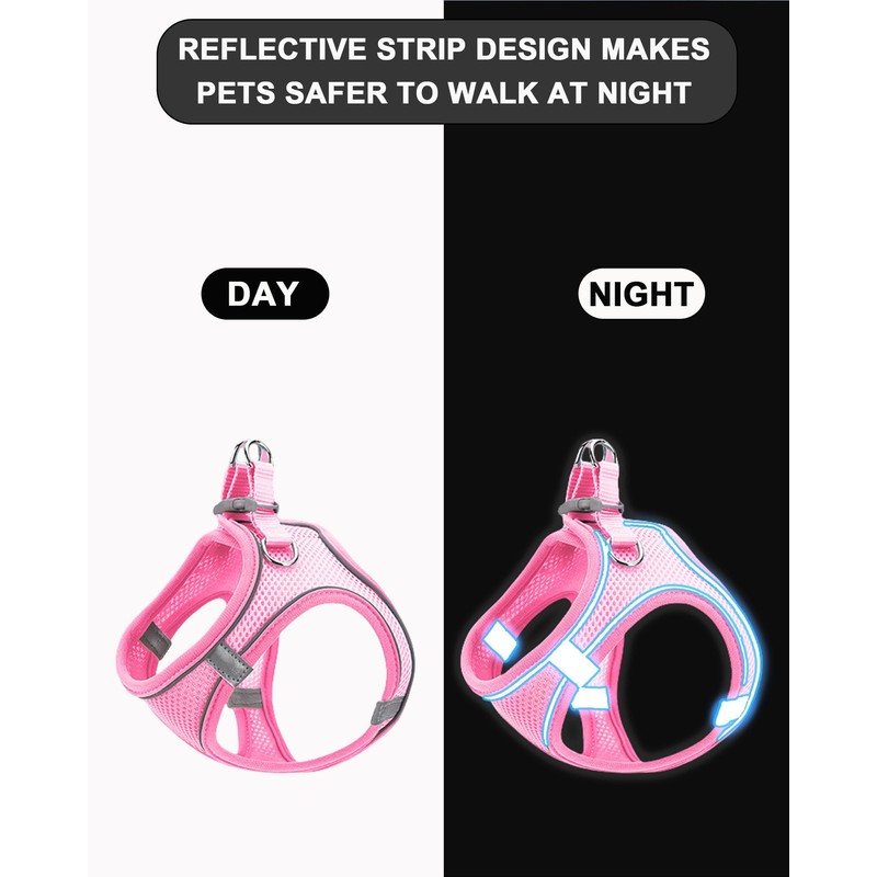 JUFOO XXS Pink Soft Mesh Dog Harness and Leash Set,No