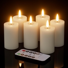 Lasumora Mirror Surface Votive Candles Battery Operated with Remote Timer, 6pcs Real Wax LED Votive Candle Realistic Flickering for Wreaths Memorial Lantern Φ 2" H 4.5” Ivory Flameless