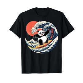Surfing Panda Riding The Wave with Sunset T-Shirt