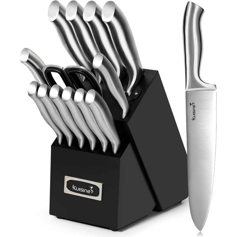 Kuisine Black 15-Piece High Carbon Stainless Steel Kitchen Knife Block