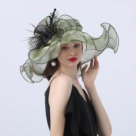 ORIDOOR Women Organza Fascinator Church Kentucky Derby Hat Floral Tea Party Wedding Hat (013E Green), One Size