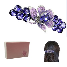 Alloy crystal large hairpin inlaid diamond flower mother hairpin adult hair accessories temperament spring clip versatile top hair clip, purple hair accessories
