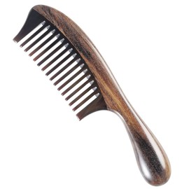 Onedor Handmade 100% Natural Chacate Preto Wood Hair Combs - Anti-Static Sandalwood Scent Natural Hair Detangler Wooden Comb (Round Handle Wide Tooth)