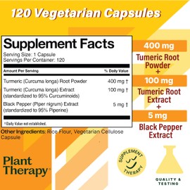 Plant Therapy Turmeric Black Pepper Supplement Capsules Manufactured in USA 4 Month Supply Supports Joint and Muscle Health Supplements for Women & Men 120 Vegetarian Capsule