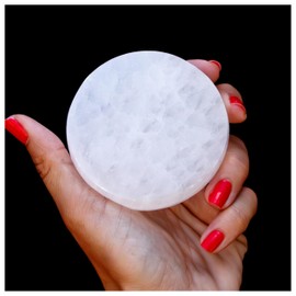 Om Zone Selenite Charging Plate for Cleansing Crystals & Healing Stones, Meditation, Reiki, Protection Crystals, Spiritual Gift (1, 3" Round)