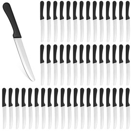 Geelin 50 Pieces 5 Inch Rounded Serrated Blade Steak Knives Stainless Steel Round Tip Blade Steak Knife with Plastic Handle for Kitchen Butter Cutlery Restaurant