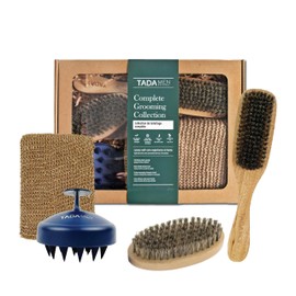 TADA Natural Gift Set Spa Gift Basket for Men Dad Boyfriend Husband - Beard Brush Kit Foot Massager Shampoo Brush Loofah (Complete Grooming Care Collection)