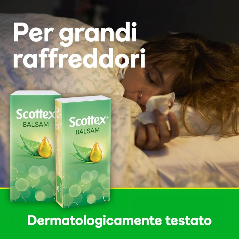 Scottex Balsam Fazzoletti di carta, Morbidi e Lenitivi, Dermatologicamente testati,