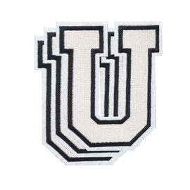 Harsgs - Parches de letras para planchar de 4.5 pulgadas, apliques bordados de letras individuales para ropa, vestido, sombrero, jeans, accesorios de bricolaje, 3 piezas en U