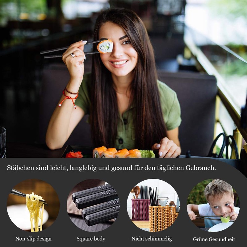 Annvchi 10 Pairs Japanese Chopsticks Black Chopsticks for Asian Crockery