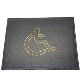 Disabled Badge Holder Cover Wallet Safe Protection Protector Disability Parking Permit Display Metal Corner PU Leather Hologram - Black