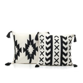 EDANTE Boho Throw Pillow Covers 18 * 18, Boho Pillows, Decorative Pillows for Couch, Throw Pillow Covers, Boucle Pillow Covers, Couch Pillow Covers, Accent Pillows Set of 2 (White Grey and Black)