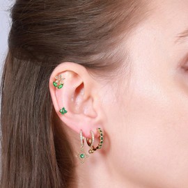 3/5/6Pcs 14k Gold Hoop Earrings Green Dainty Rhinestone Earrings Small Huggie Earrings Earring Sets for Multiple Piercings Jewelry Gift