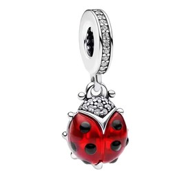 Aiftiko Red ladybug dangle Charm 925 Sterling Silver,Jewelry Bead Gift for Women Bracelet&Necklace