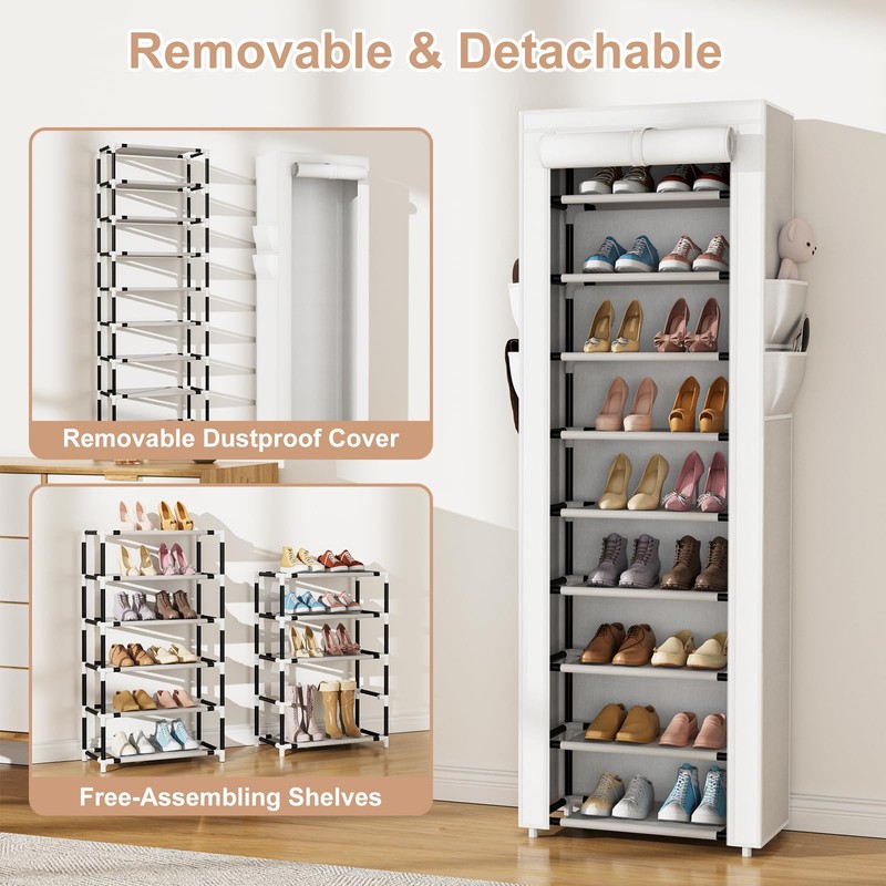 VILICK Shoe Rack with Cover Narrow Shoe Rack Organizer with