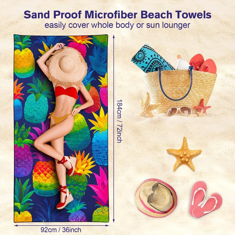 Violetpos Rainbow Pineapple Beach Towel, Extra Large 180x90 cm 250GSM