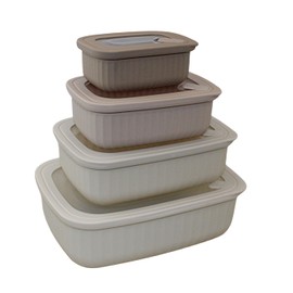 Set of 4 BPA Free Food Storage Containers with Vented Lids Assorted Sizes, Microwave & Freezer Safe, Leftovers, Meal Prep, Fridge Organization Dry Grains Storage by Dependable Industries Inc. (Ivory)