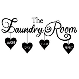 SUPERDANT The Laundry Room Wall Sticker Wash Dry Fold Repeat Words Vinyl Wall Art Decal for Home Washing Machine Dryer Laundry Room Wall Decor Black 59x28.5cm