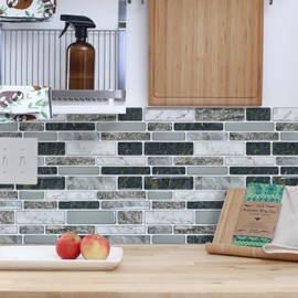 Vamos Tile 10 Sheets Peel and Stick Tile Backsplash - Self Adhesive Vinyl 3D Wall Tiles Stone Design Premium Tile Sticker Stick on Backsplash for Kitchen, Bathroom, Laundry (Granite Marble Gray)