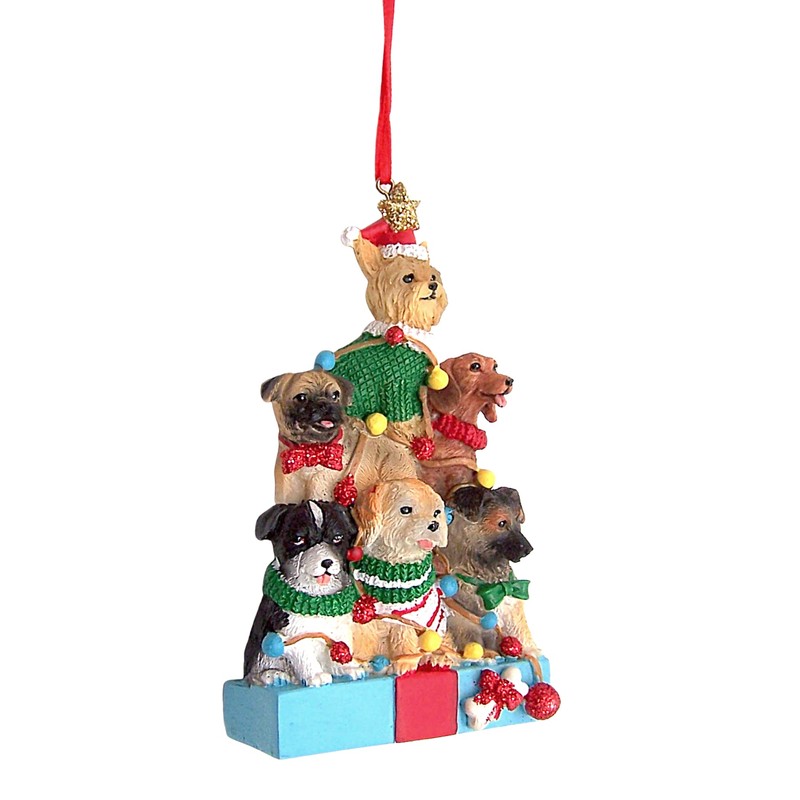 Festive Dogs in a Tree Shape Christmas Ornament, Holiday Décor,