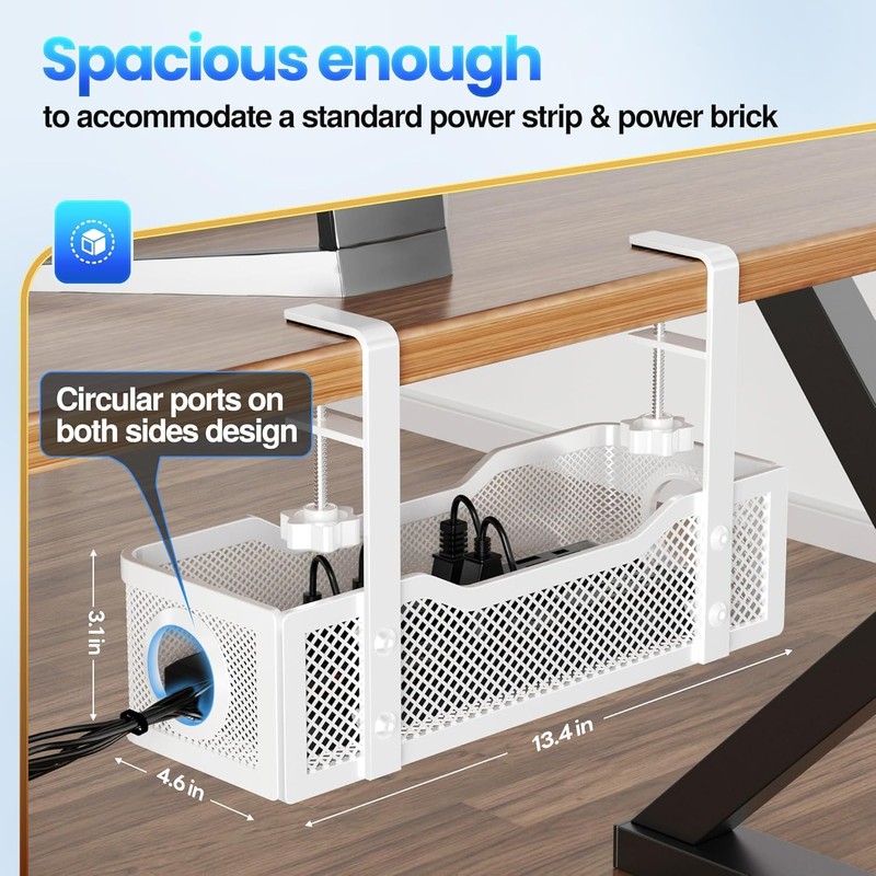 Cinati Under Desk Cable Management Tray – 15.7” No-Drill Cable