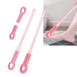 Enlivczom Toe Cleaning Brush, Toe and Foot Towel Brush,Long Handle Toe Brush,No Bending to Remove The Dead Skin of The Feet, Suitable for The Elderly, Pregnant Women (Pink-Roundhead)