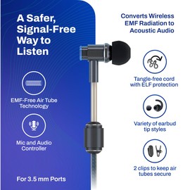 DefenderShield Air Tube Stereo Wired Earbuds – Universal Acoustic Headphones with Built-in Mic & Audio Controls – Secure Fit Wired Headphones with 3.5mm Audio Jack, Sports Tips & 3 Ear Tip Sizes