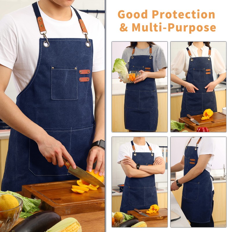 Tosewever Canvas Cross Back Chef Cotton Aprons for Men Women
