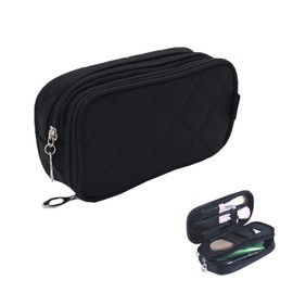 Travel Makeup Bag with Brush Compartment Women's Small Pouch Brush Multifunctional Organiser Double Layer Waterproof Makeup for Beauty Bags Travel Kit Cosmetic Bag Black, black, organizers